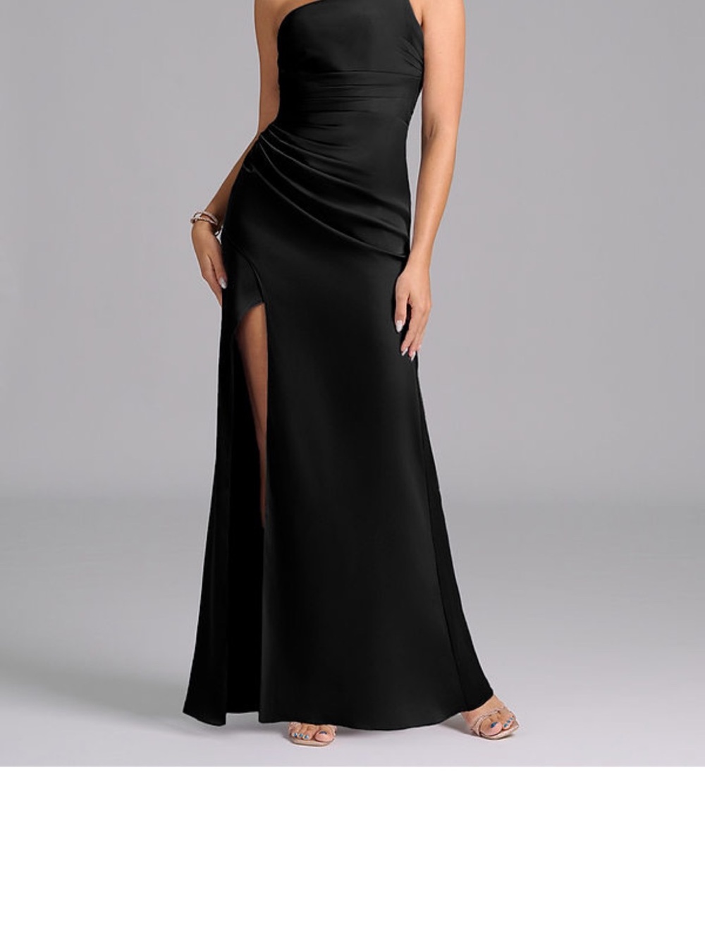Azazie Black One-Shoulder Maxi Skirt with High Side Slit